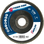 Weiler 5" Tiger Paw Abrasive Flap Disc, Conical (TY29)  10 Pk 51130