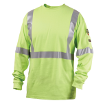 7 OZ FLAME-RESISTANT COTTON LIME GREEN LONG SLEEVE T-SHIRT WITH SILVER REFLECTIVE  - NFPA 2112, NFPA 70E
