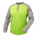 7 OZ FLAME-RESISTANT COTTON HENRY STYLE T-SHIRT (GRAY/LIME) - NFPA 2112, NFPA 70E