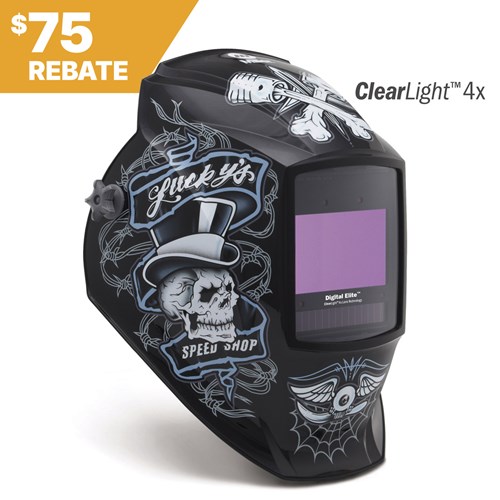 Miller Digital Elite™ Welding Helmet, Lucky's Speed Shop, ClearLight 4x #296766 Rebate