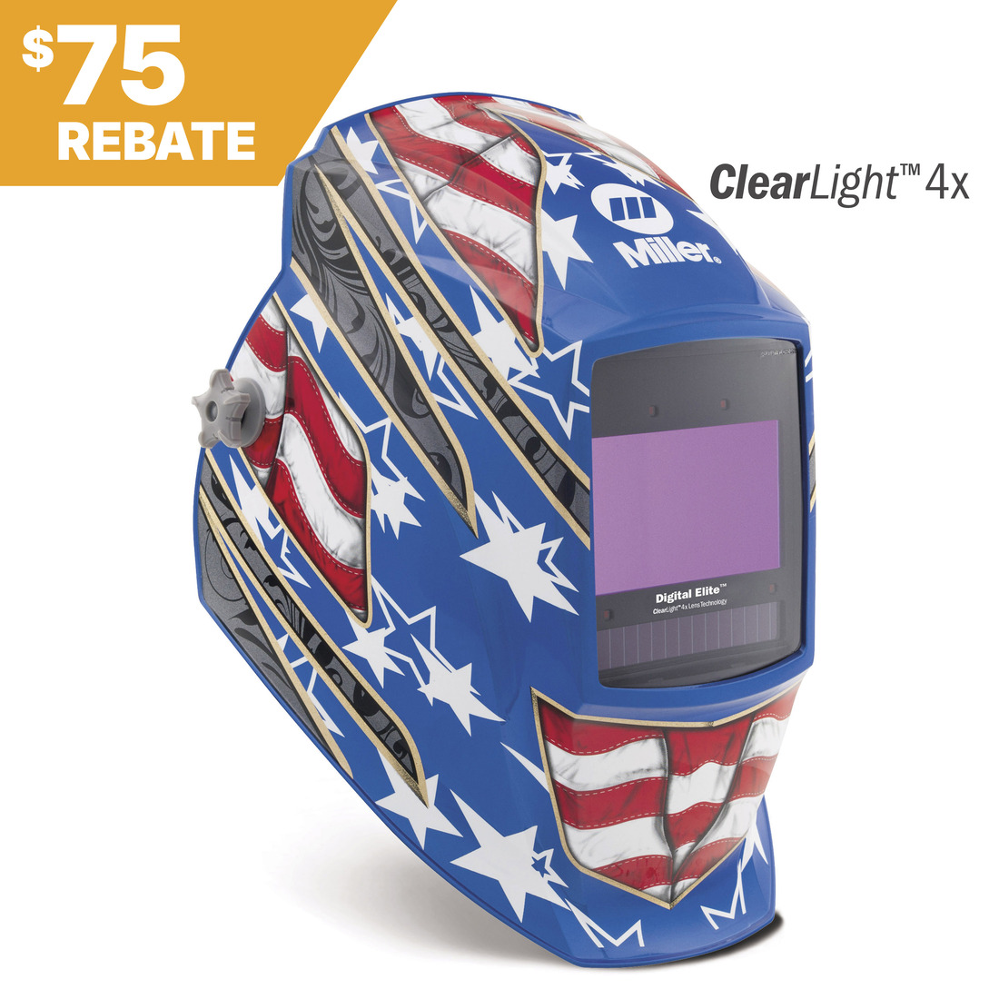 Miller Digital Elite™ Welding Helmet, Stars and Stripes, ClearLight 4x #296770 Rebate