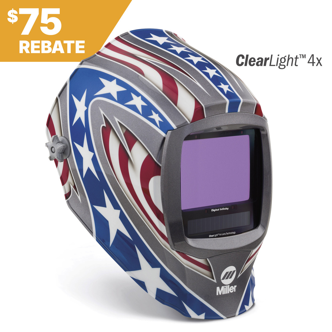 Miller Digital Infinity™ Welding Helmet, Stars & Stripes, ClearLight 4x #296780 Rebate