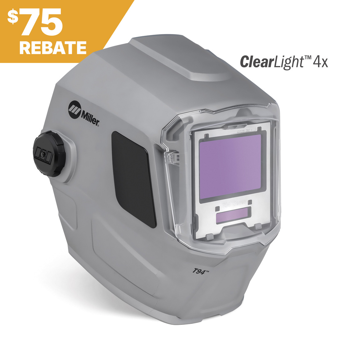 Miller T94™ Auto-Darkening Welding Helmet, with ClearLight 4x #296791 Rebate