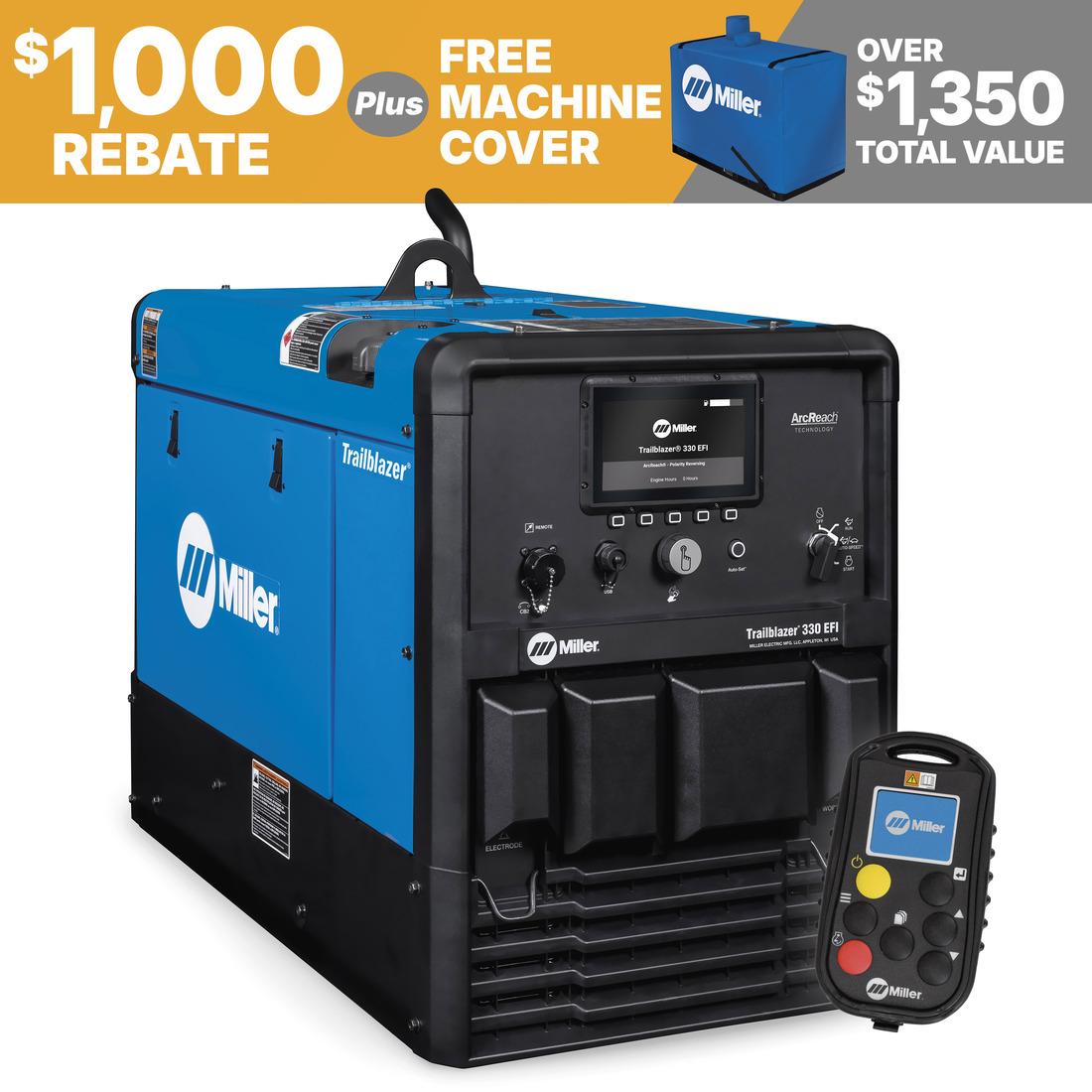 907832006 Miller Trailblazer 330 EFI Excel Power PR WIC with Remote Rebate