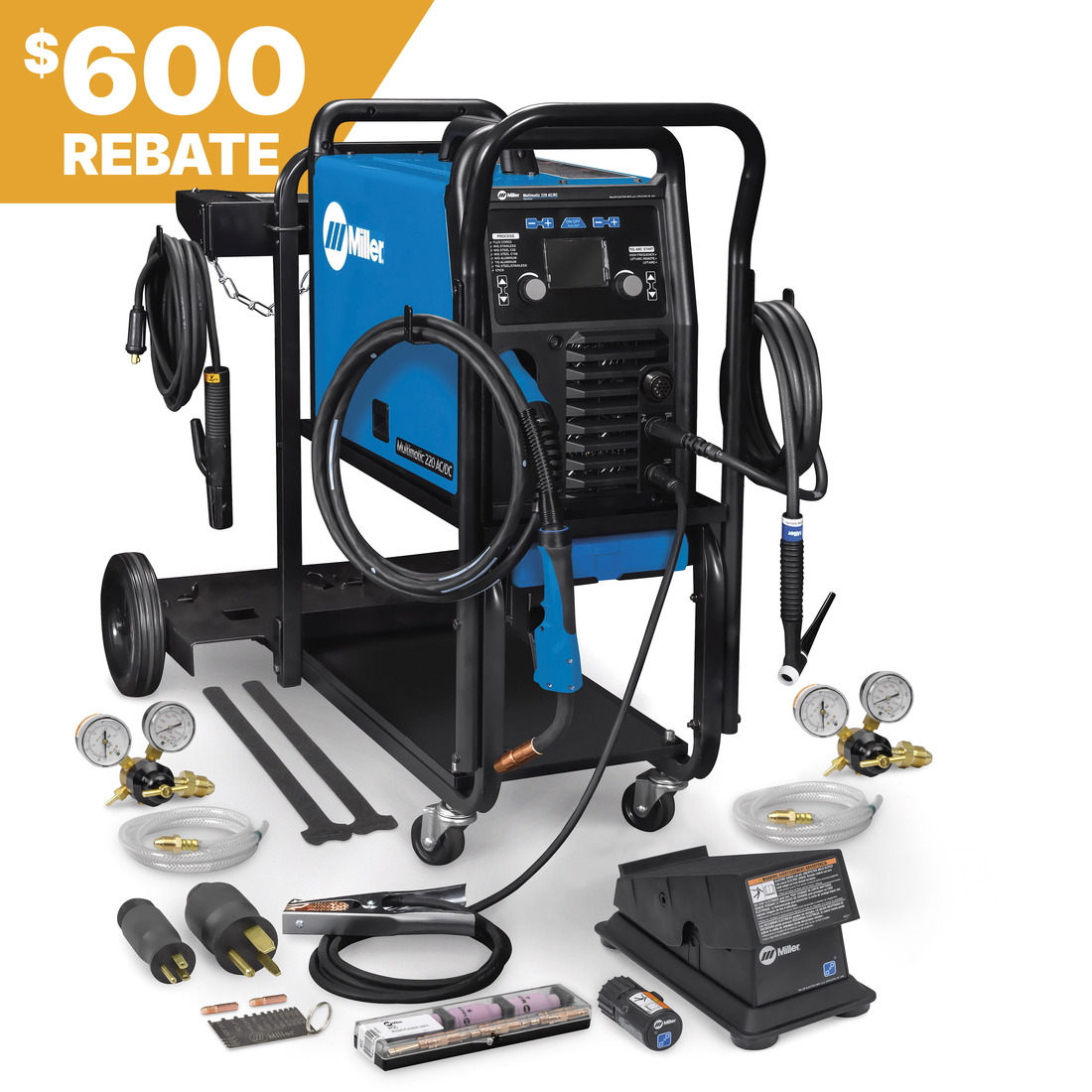 Miller Multimatic® 220 AC/DC Complete Pkg w/ Welding Cart & Wireless Foot Control #951000104 Rebate