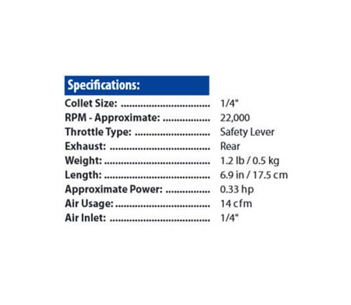 The Eagle Air Die Grinder has a ball bearing construction 5002C