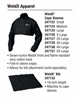 Cape Sleeves and Bib Miller WeldX Jacket #2471 (14,21) List of sizes specs and features of WeldX cape sleeves and bib