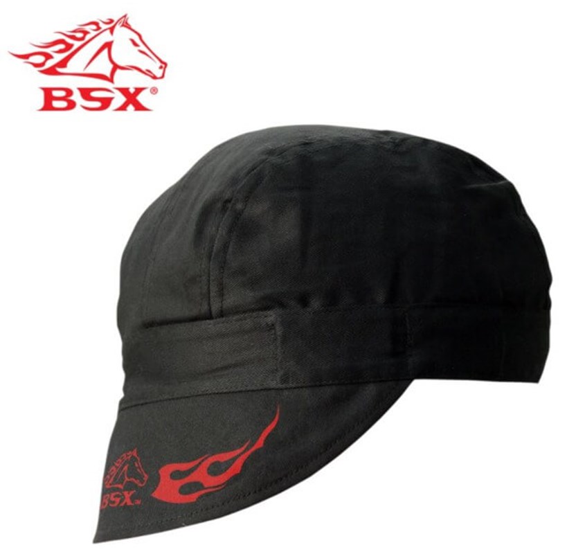 Revco BC5W-BK Welding Cap, Black with Red Flames & Logo