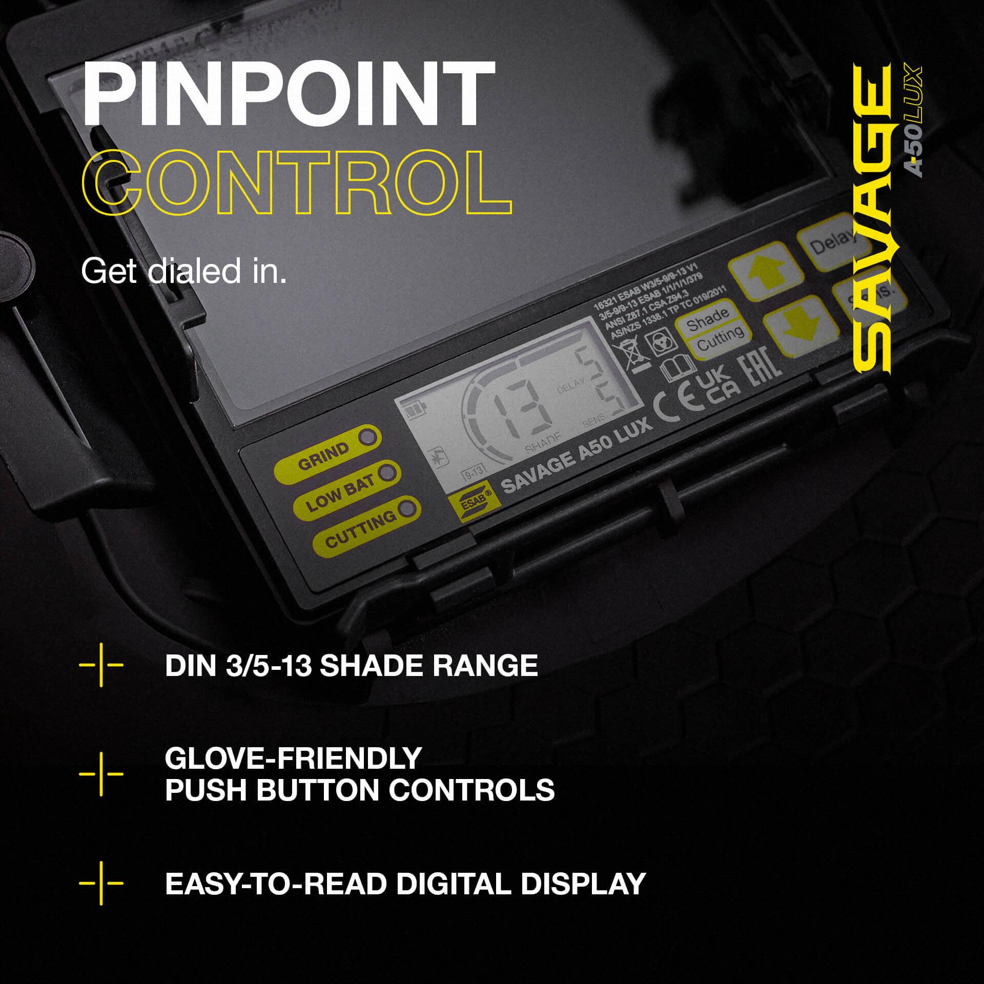 ESAB® Savage™ A50LUX Welding Helmet #0700500950 Specifications