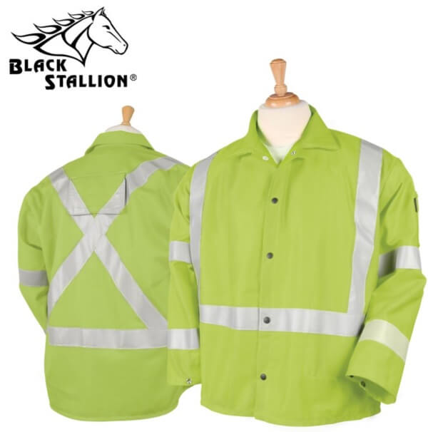 Black Stallion FlameResistant Cotton Welding Jacket with Reflectives Welder Supply