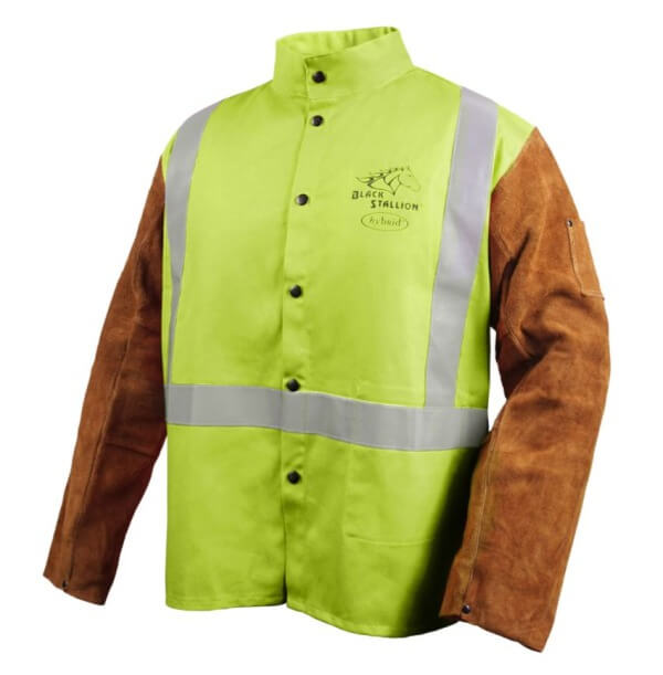 Black Stallion FR Cotton & Cowhide Hybrid™ Welding Jacket, Safety Lime #JH1012-LM