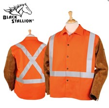 Black Stallion Orange FR Cotton & Cowhide Hybrid™ Jacket, Reflectives - 30" #JH1012-OR