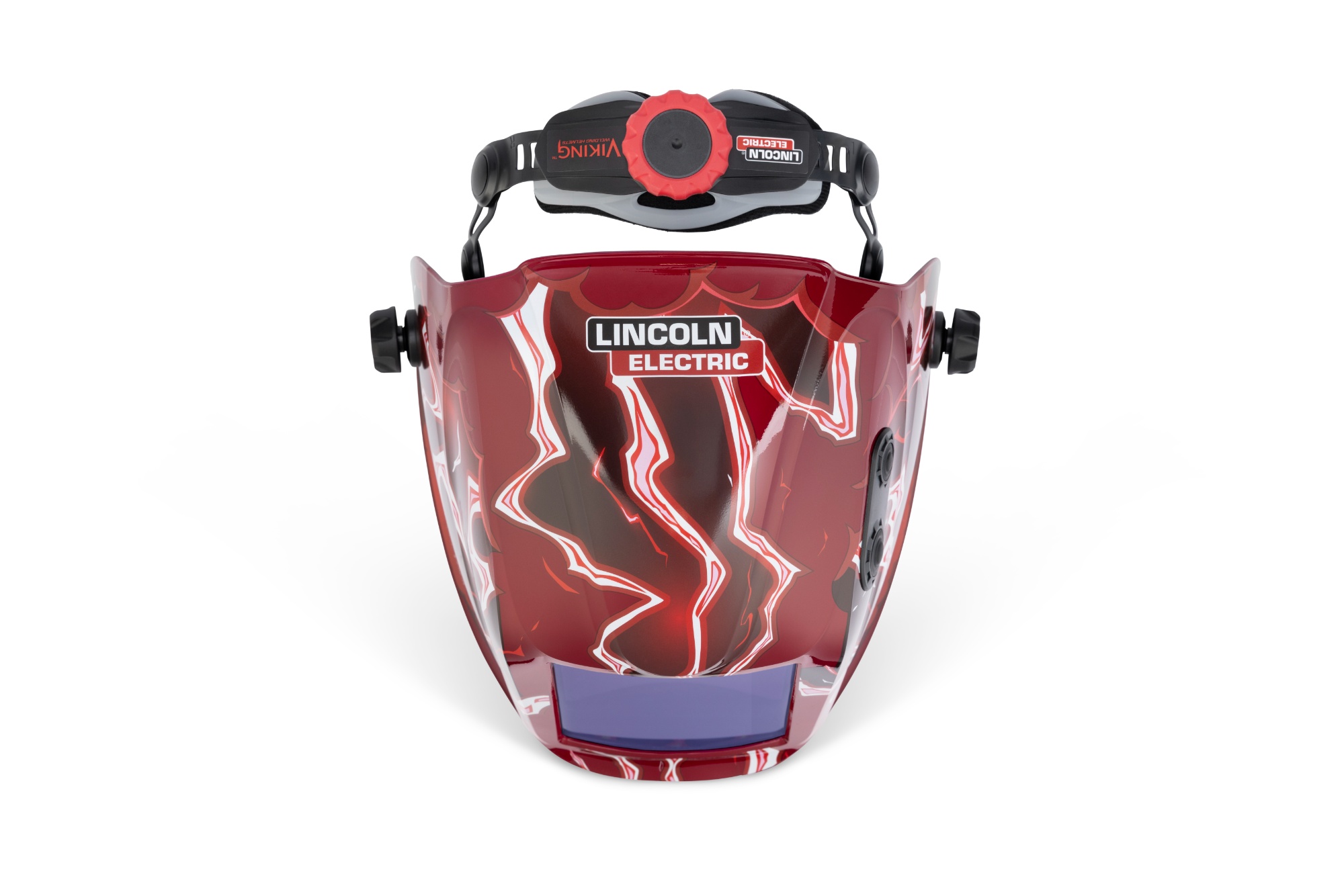 top side view of the Lincoln Electric VIKING™ 3350 ADV Welding Helmet, Red Strike™, K5754-5