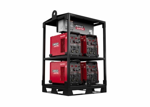 Four 350X PowerConnect machines in a protective and easily transportable rack configuration