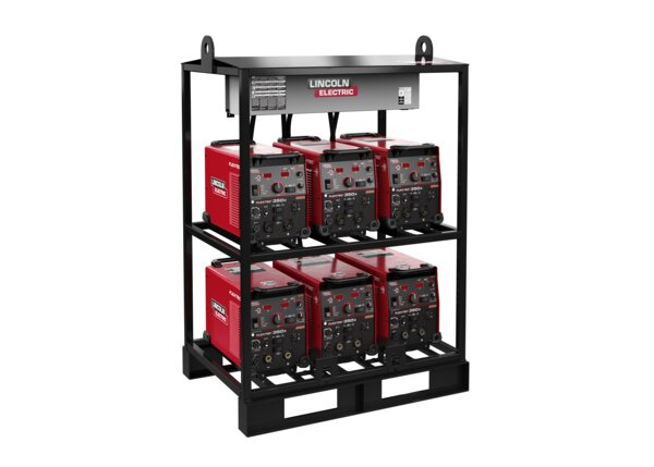 Inverter racks offer additional protection on construction sites and only require one primary power drop for six welding arcs