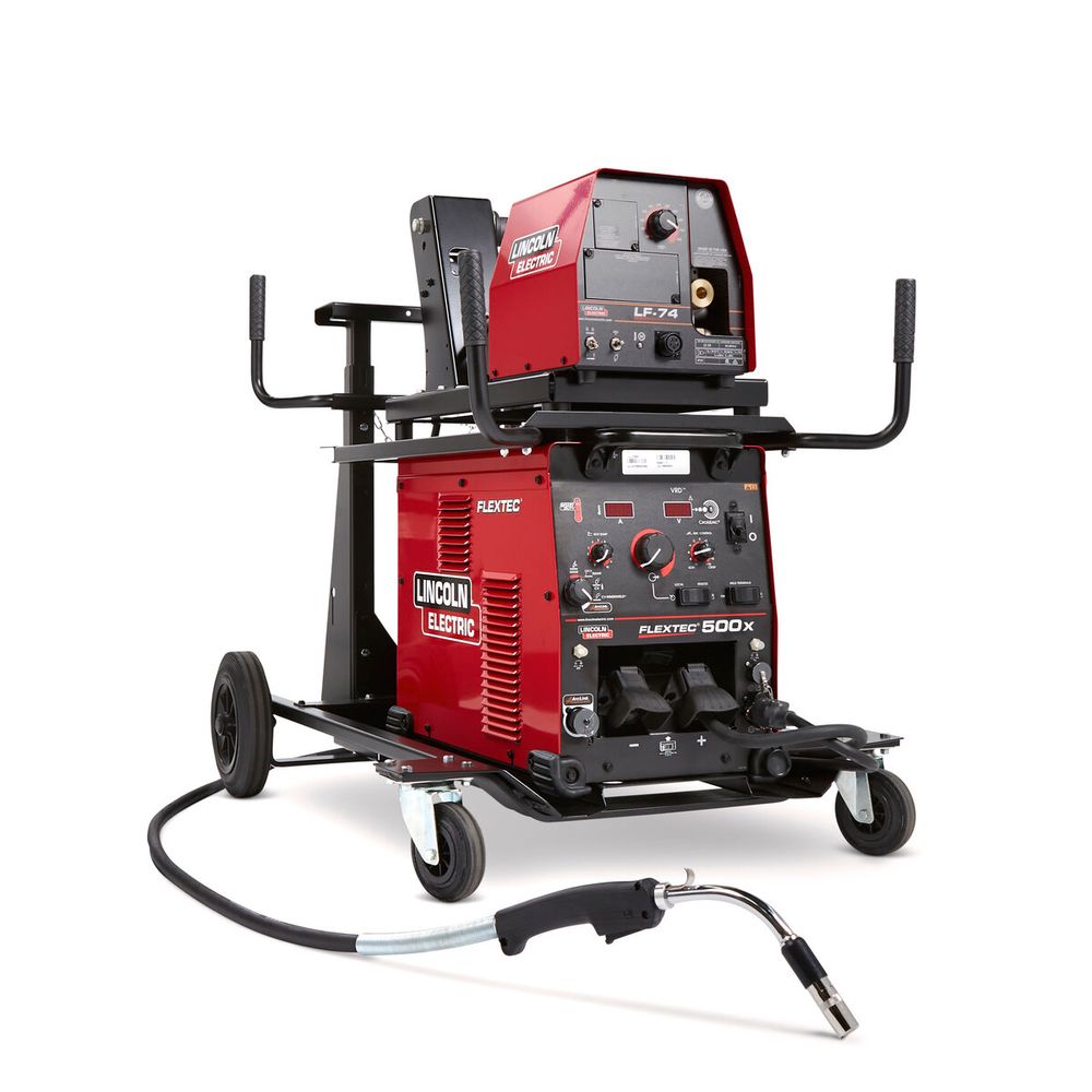 front view of Lincoln Electric Flextec® 500X/ LF-74 Heavy Duty Ready-Pak® #K3608-2 with a gun