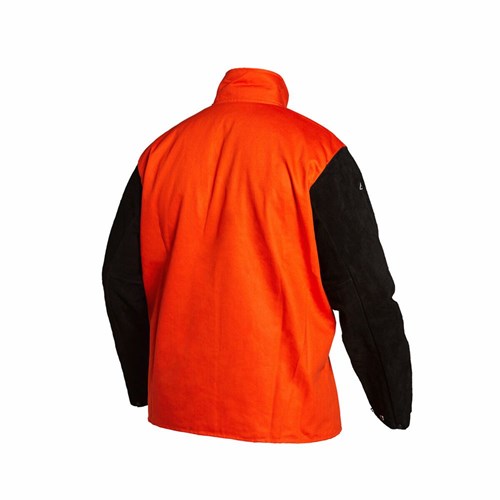 Lincoln Electric Bright Fire Retardant Orange Jacket with Leather Sleeves