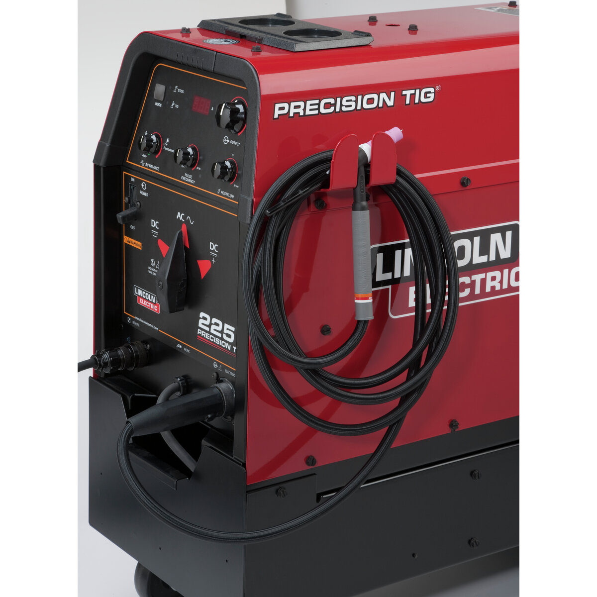 Lincoln Electric Precision TIG 225 side view with welding torch