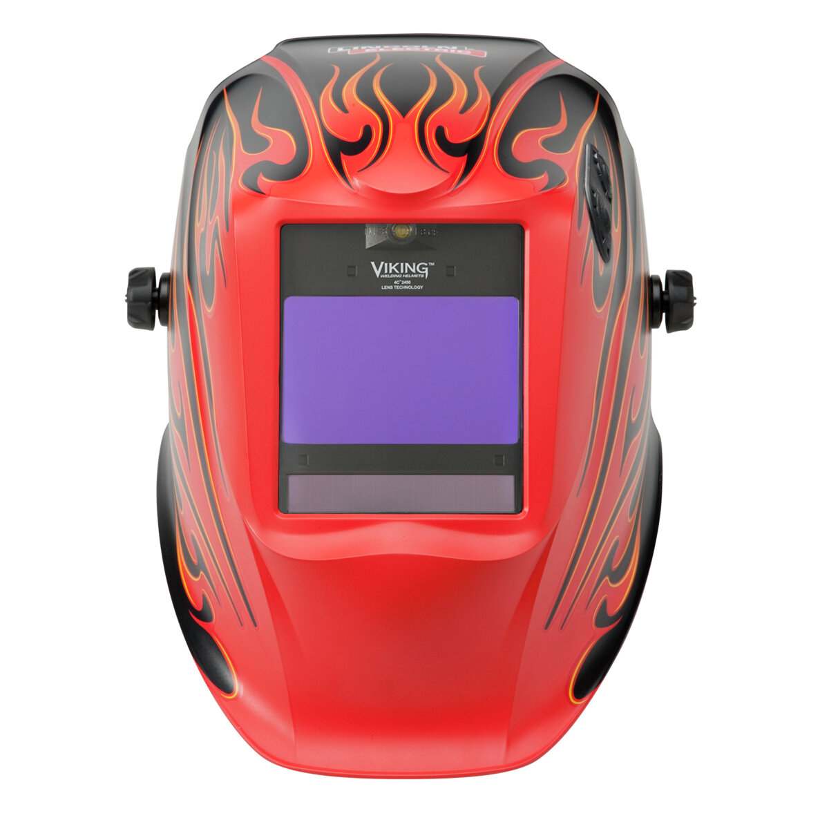 Lincoln Electric auto-darkening welding helmet with flame design