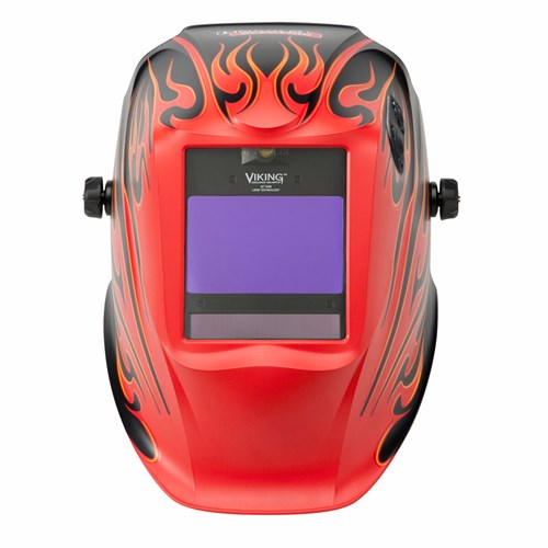 Lincoln Electric auto-darkening welding helmet with flame design