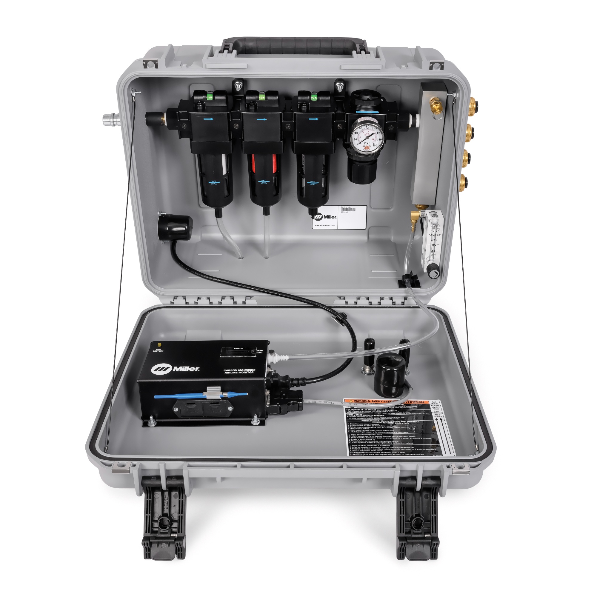 Box filtration system provides the user Grade-D breathing air for use with the C50 SAR system.