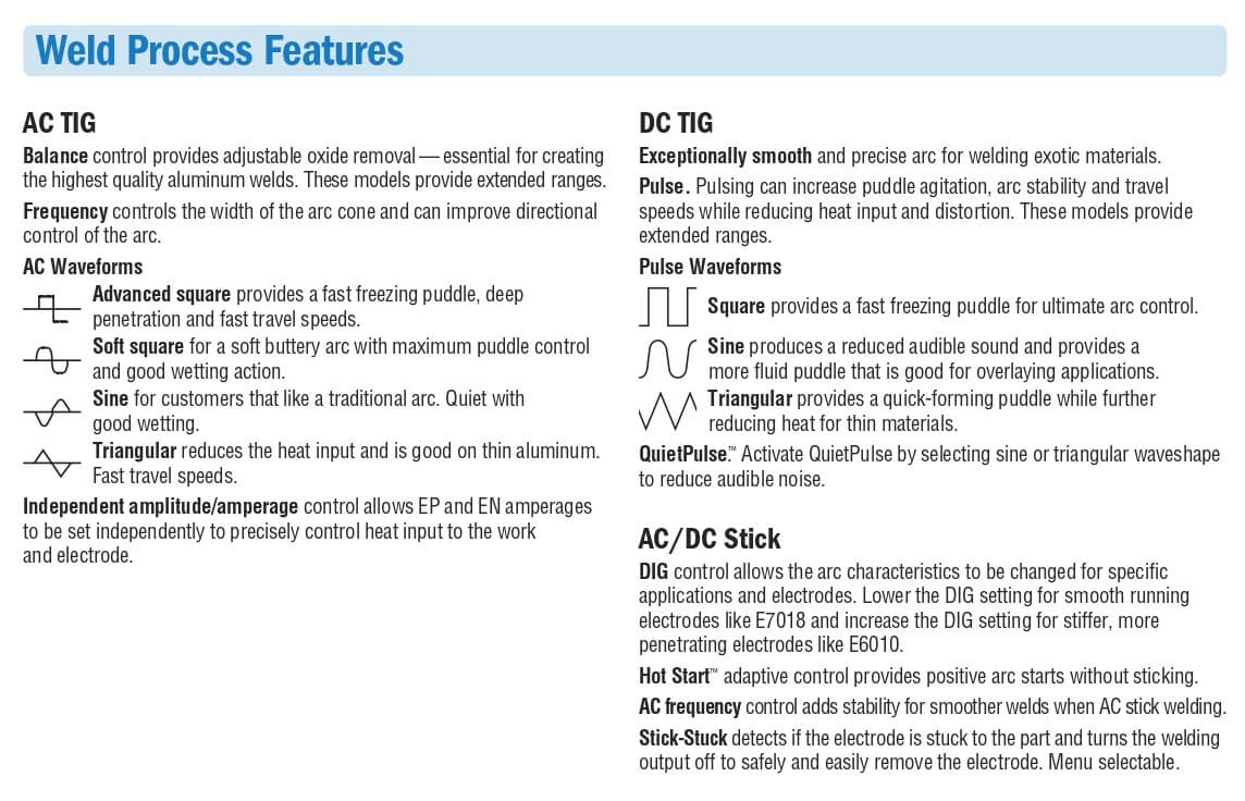 Miller Dynasty 800 welding process features