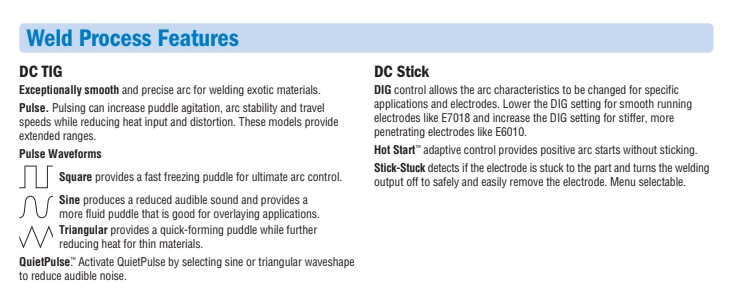 Miller Maxstar 400 - weld process features