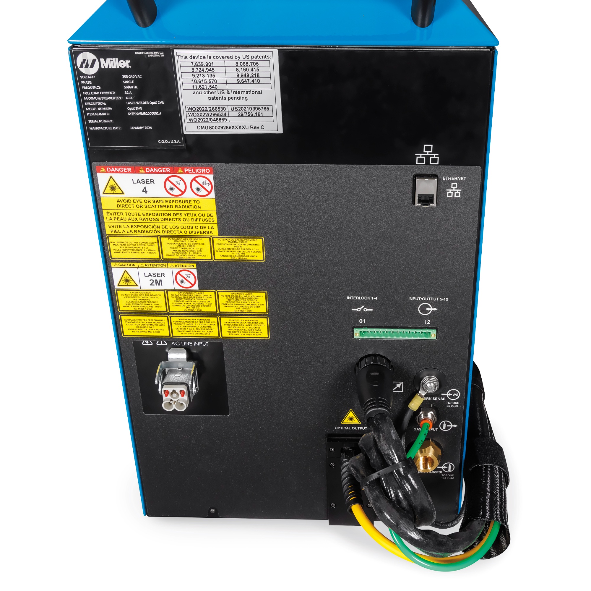 Detailed look at the back of the Miller OptX™ 2kW for sale online at welders supply