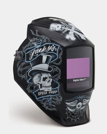 Miller Digital Elite Auto Darkening Helmet-Luckys Speed Shop #257214 Coolest welding helmet with skulls thorns and cobwebs