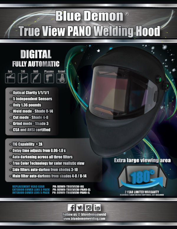 Blue Demon True View PANO Welding Helmet BDTRVUPANO Welder Supply