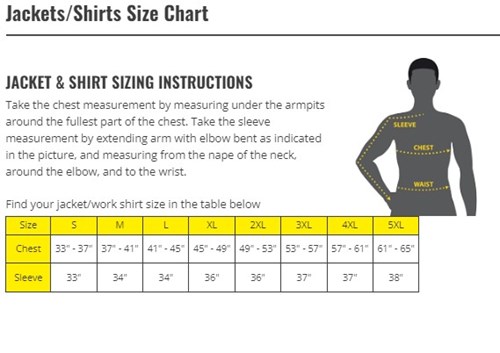 Revco Black Stallion  FR Cotton Stone Work Shirt #WF2110-NV sizing chart