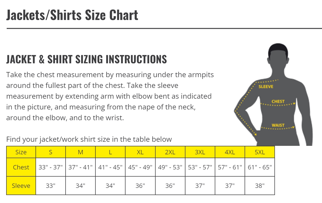 Revco Black Stallion Shirt Size Chart