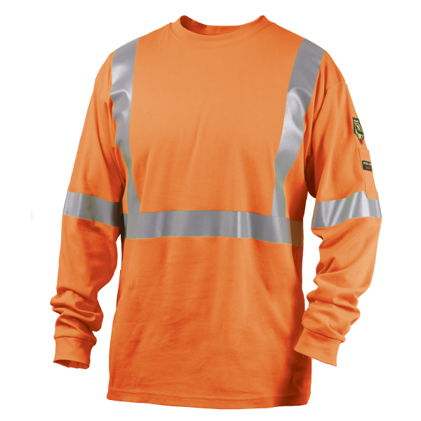 7 oz Flame-Resistant Cotton Long Sleeve T-Shirt w/ Silver Reflective Tape - NFPA 2112, NFPA 70E (Orange) #TF2511-OR