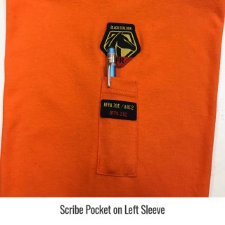 Scribe pockets on flame-resistant t-shirt Scribe pockets on flame-resistant t-shirt