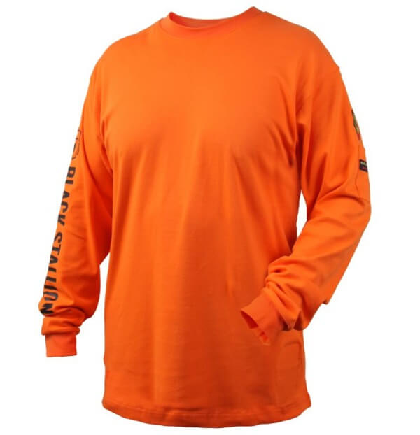 Comfortable welding Black Stallion FR Cotton Knit Long-Sleeve T-Shirt Safety Orange Coolest