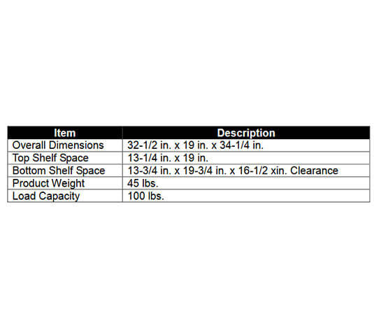 Metal Man Three-Tier Welding Cabinet TTWC3 table of specifications and dimensions