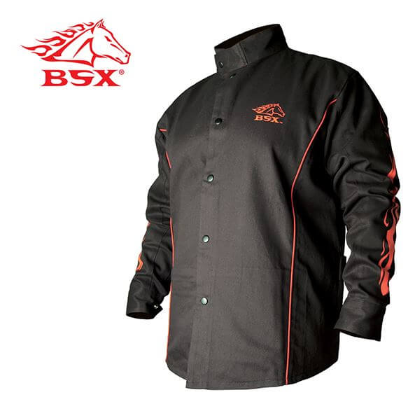 Black Stallion BX9C BSX Contoured FR Cotton Welding Jacket Black/Flames SM 