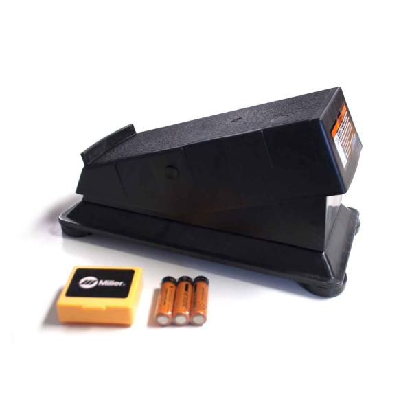 Miller RFCS-6M Remote Foot Control #195183 side view of best foot control for welder with battery pack and batteries below