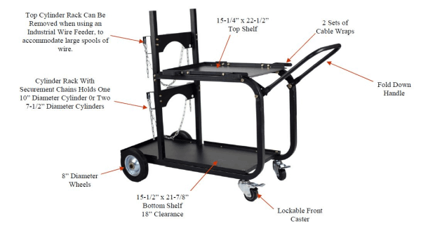 Metal Man Heavy Duty Single/Dual Bottle Welding Cart UWC4 parts and features diagram