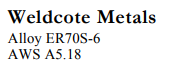Weldcote Metals Alloy ER70S-6