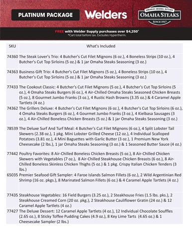 Omaha Steaks Platinum Package Menu Options