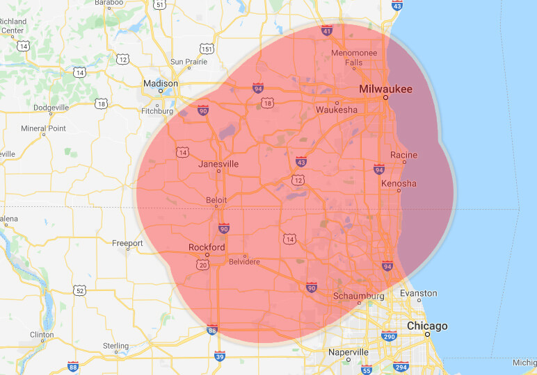 Argon gas delivery radius Argon gas delivery radius in Wisconsin and Illinois